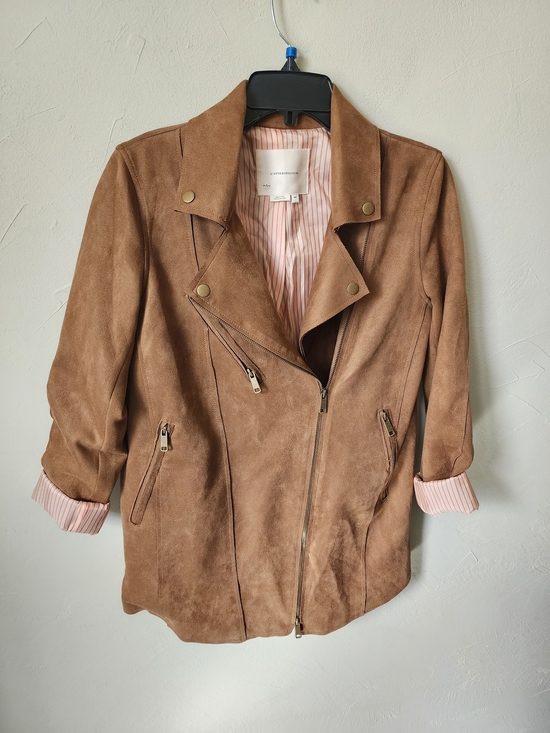 Anthropologie Jackets & Blazers - Anthropologie Faux Suede Moto Jacket in Light Brown Size XS